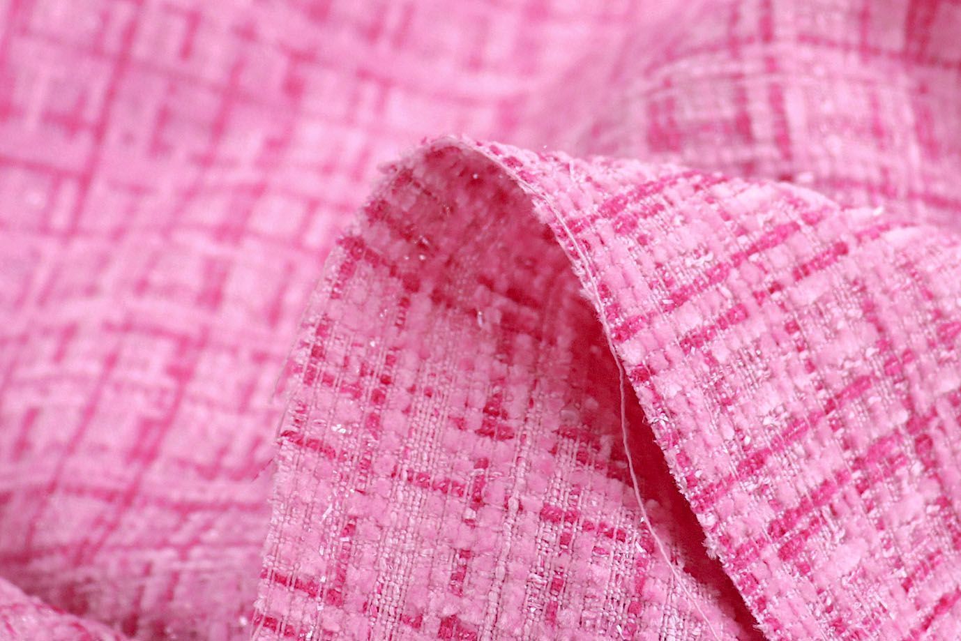 Пальтовая ткань "Шанель" принт/клетка темно-розовая 1361-6536/C#14 (50311)