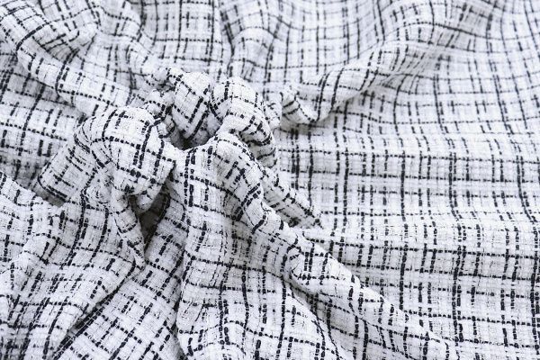 Пальтовая ткань "Шанель" принт/клетка черно-белая 1361-6536/C#3 (50311)