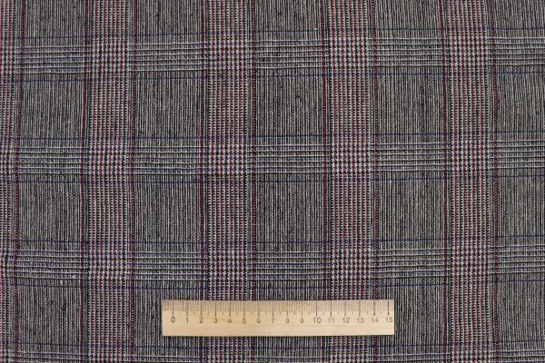 Костюмная ткань Твид принт/клетка сине-коричневая на бежевом 13338C/C#2 (PG263)