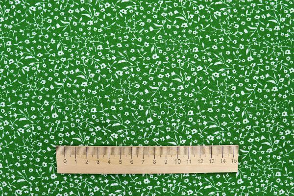 Штапель принт/цветы белые на зеленом 1374-PY/D#50/C#2