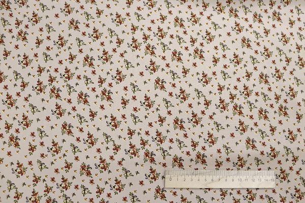 Штапель принт/цветы коричнево-зеленые на бежевом 1466-PY/D#6/C#2