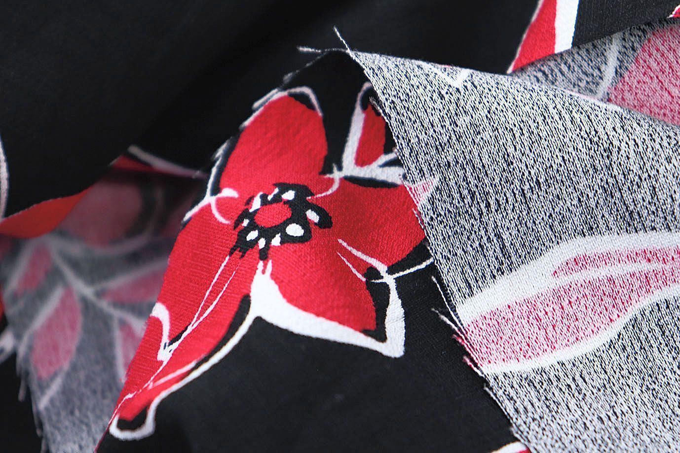 Лен БОХО принт/цветы алые на черном 3383-PY/D#9768-203/C#1