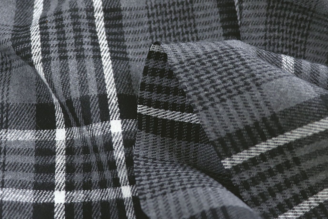 Рубашечная ткань принт/клетка белая на сером 1418-PY/D#8/C#2