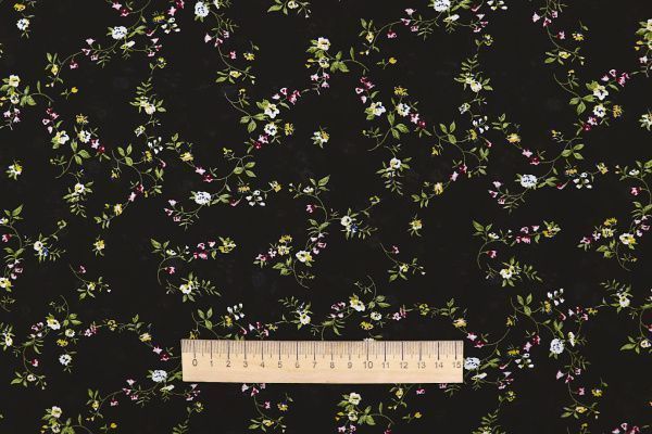 Шифон принт/цветы желто-зеленые на черном 3707-PY/D#59/C#4 (11592)