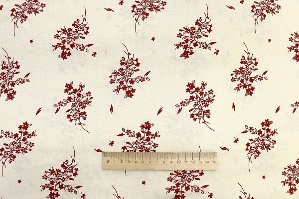 Штапель принт/цветы красные на молочном 1374-PY/D#44/C#7