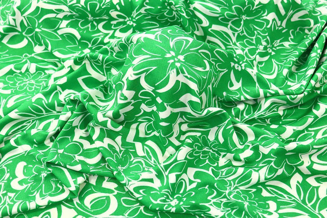 Трикотаж масло принт/цветы зеленые на белом 3390-PY/D#9767-256/C#5 (11154)