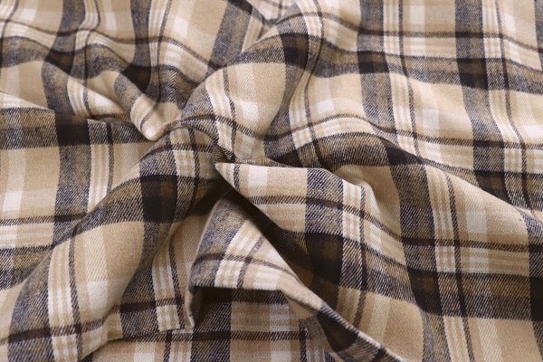 Рубашечная ткань принт/клетка коричневая на бежевом 1418-PY/D#1/C#2