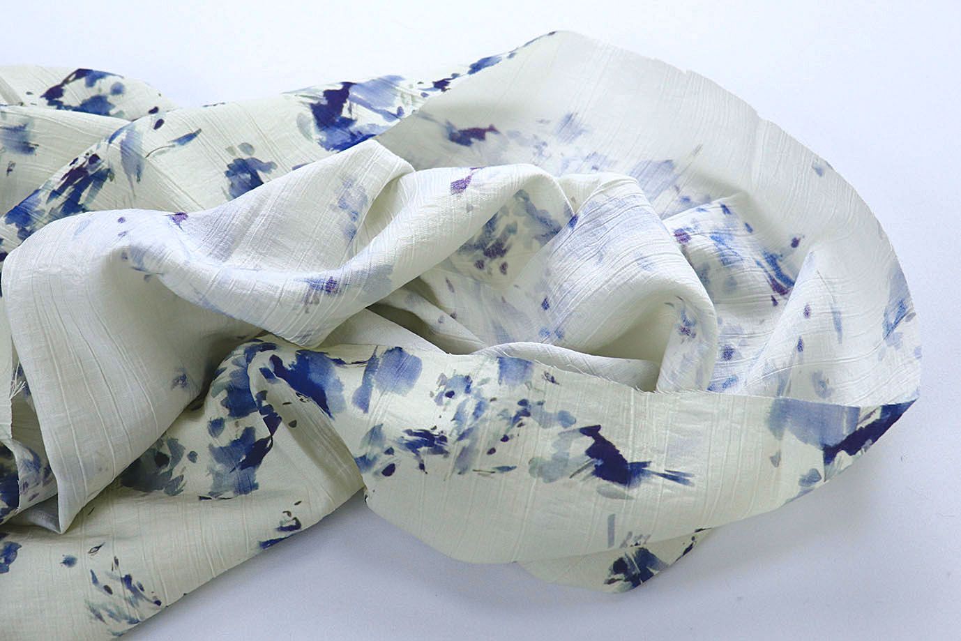 Лен "Медея" принт/синий на молочном 4098-PY/D#2/C#1