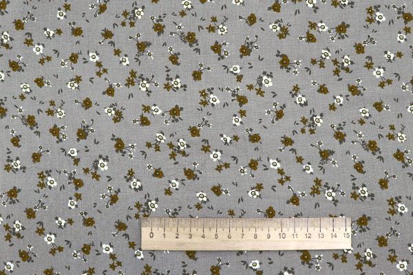 Штапель принт/цветы бело-коричневые на сером 4205-PY/D#3/C#4