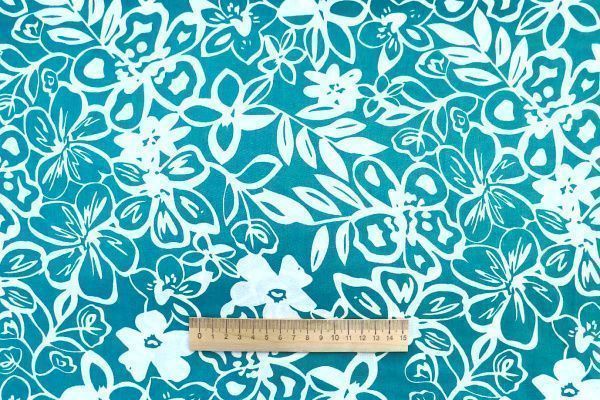 Штапель принт/цветы белые на бирюзовом 1374-PY/D#29/C#3