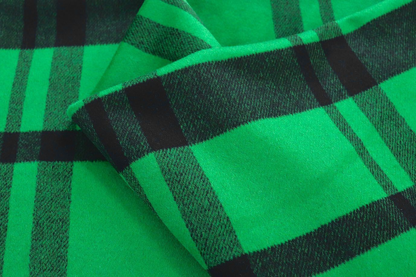 Пальтовая ткань "Микроворса" принт/клетка темно-зеленая на ярко-зеленом 1150-21527/C#9 (3082)