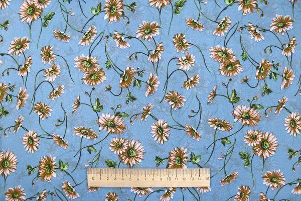 Шифон принт/цветы серо-белые на светло-синем 3707-PY/D#56/C#1