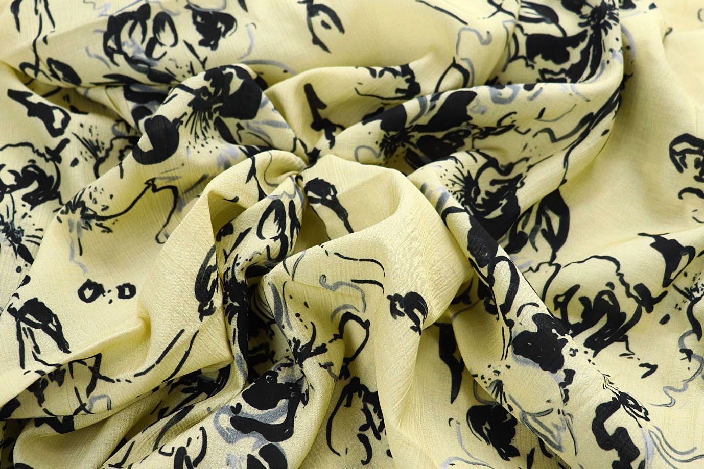 Лен "Медея" принт/цветы черные на желтом 4097-PY/D#9/C#1