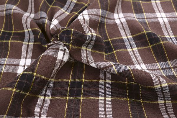 Рубашечная ткань принт/клетка бело-желтая на коричневом 1418-PY/D#14/C#1