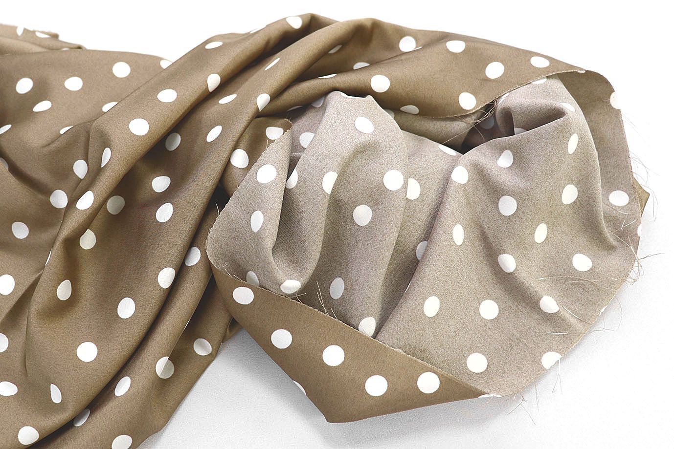 Сатин "Армани" принт/горох белый на фоне капучино 3999-PY/D#1/C#5