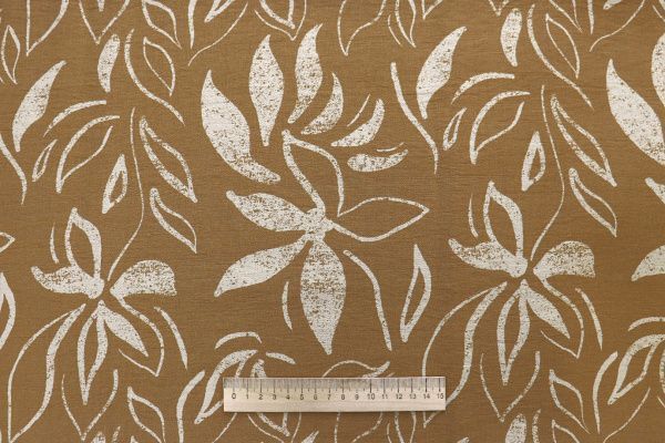 Лен БОХО принт/цветы песочные на коричневом 4077-PY/D#16/C#2