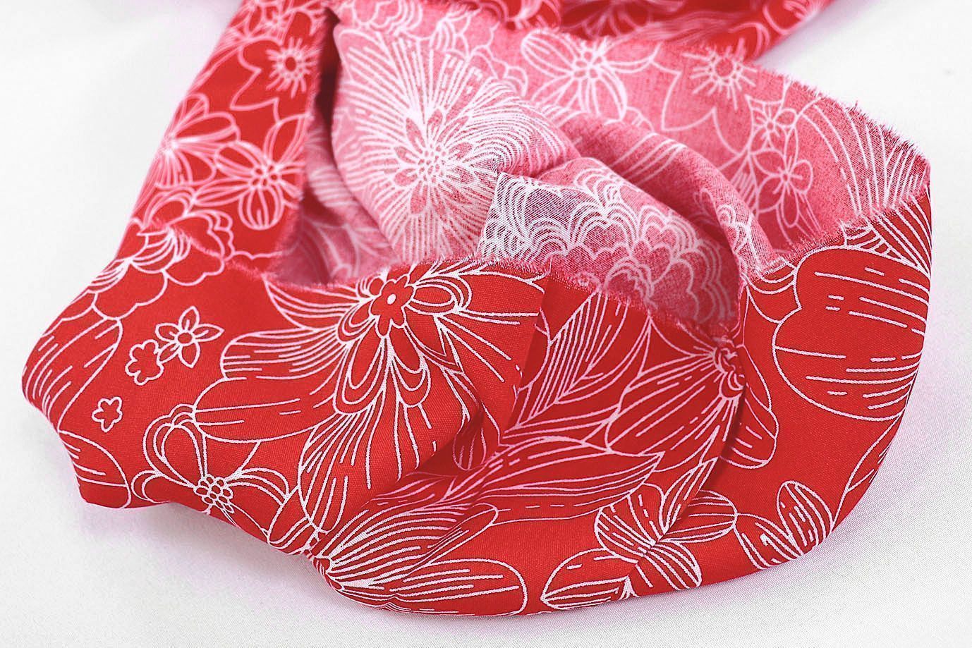 Штапель принт/цветы белые на красном 1374-PY/D#25/C#1