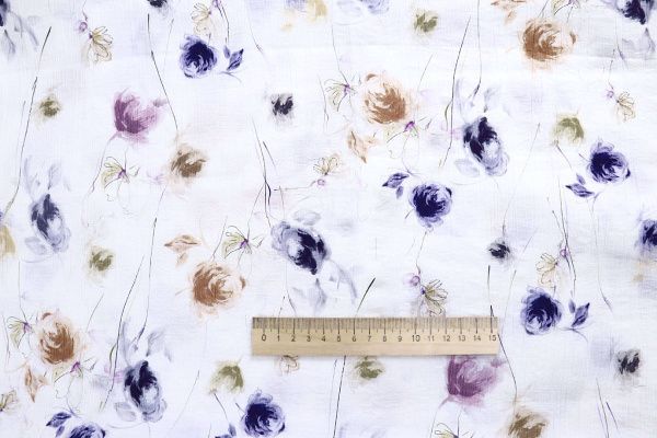 Лен "Медея" принт/цветы сине-желтые на сером 4098-PY/D#1/C#1