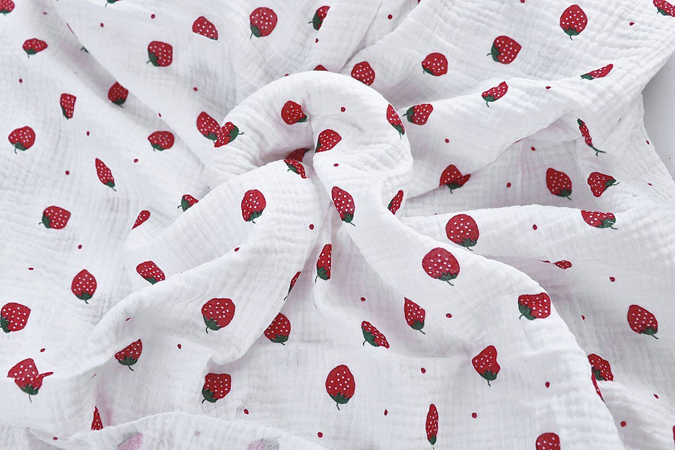 Муслин принт/клубника красная на белом 4017-PY/D#4