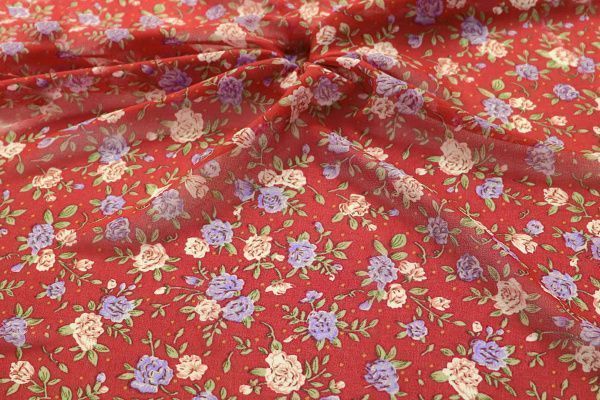 Шифон принт/цветы желто-сиреневые на коралловом 2923-20-PY/D#20/C#4