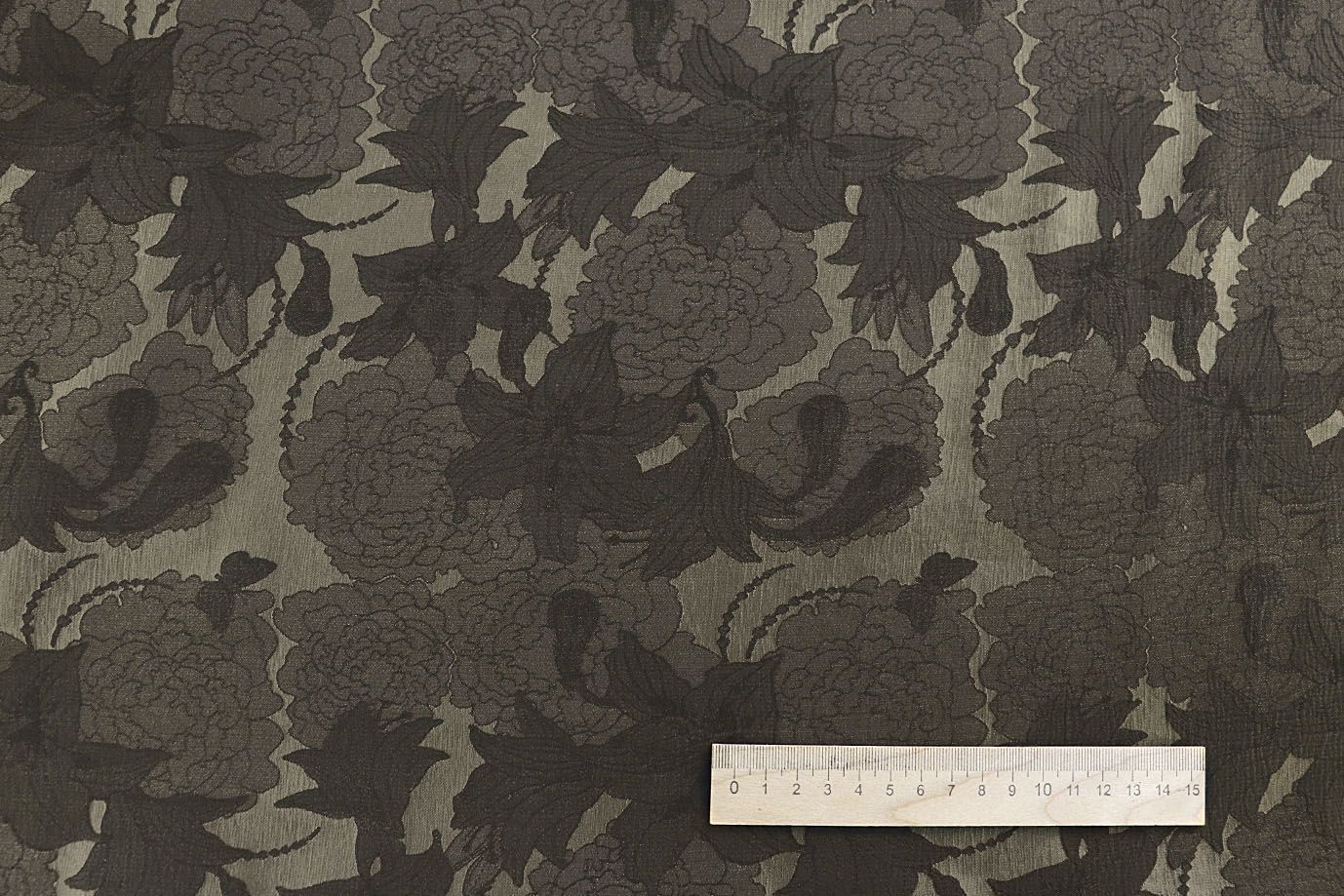 Шелк жаккард/цветы серые на болотном 4029-PY/D#1/C#2 (12233)