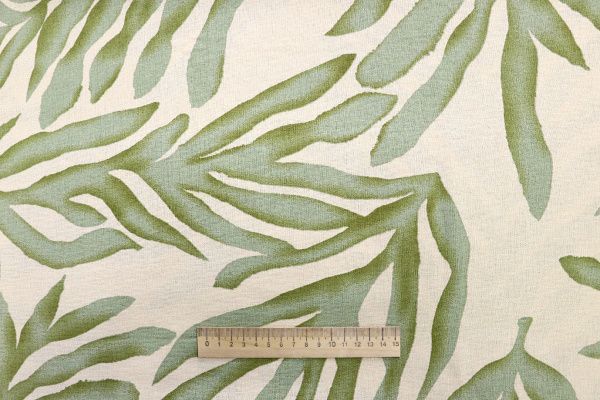 Лен принт/листья зеленые на бежевом 3852-PY/D#5/C#1
