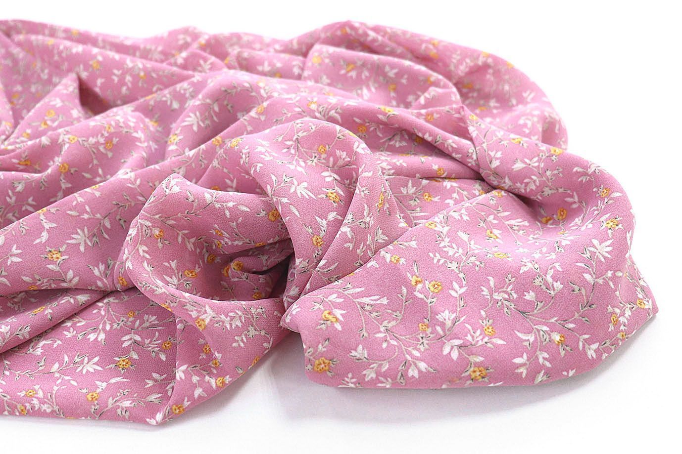 Шифон принт/цветы желто-белые на розовом 3707-PY/D#3/C#1