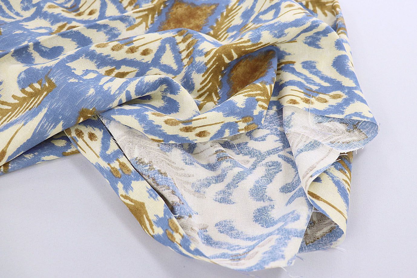 Лен принт/узор сине-коричневый на молочном 3859-PY/D#6/C#1