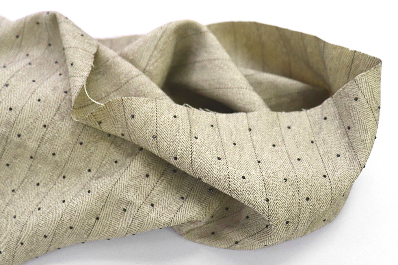 Костюмная ткань со стразами/бежевый VT-11808/C#1