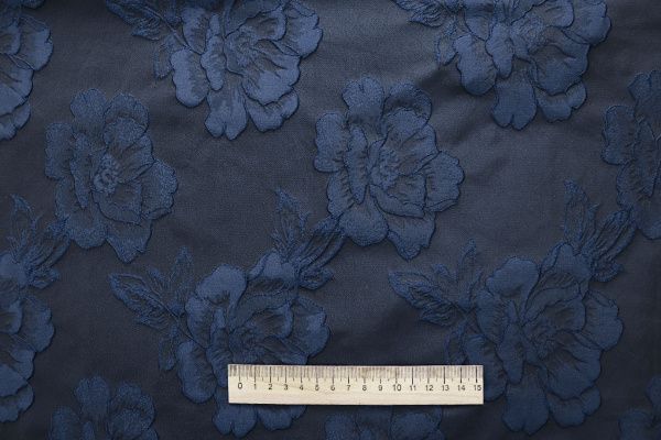 Костюмная ткань жаккард/цветы темно-синие 4206-PY/D#XR0639/C#3
