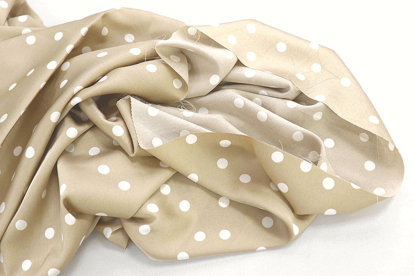 Сатин "Армани" принт/горох белый на бежевом 3999-PY/D#1/C#4