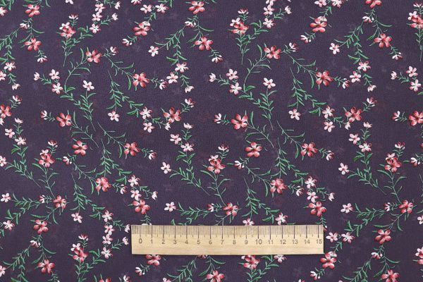 Шифон принт/цветы коралловые на фиолетовом 3707-PY/D#20/C#3