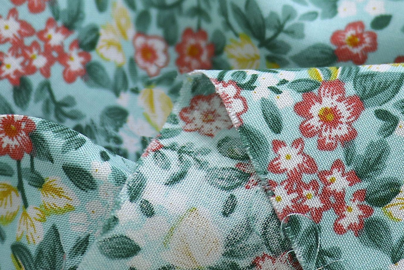 Штапель принт/цветы желто-оранжевые на бирюзовом 3860-PY/D#26/C#5