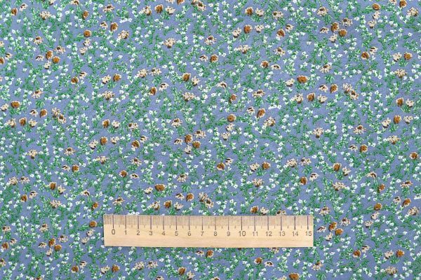 Шифон принт/цветы коричнево-зеленые на светло-синем 3707-PY/D#6/C#1