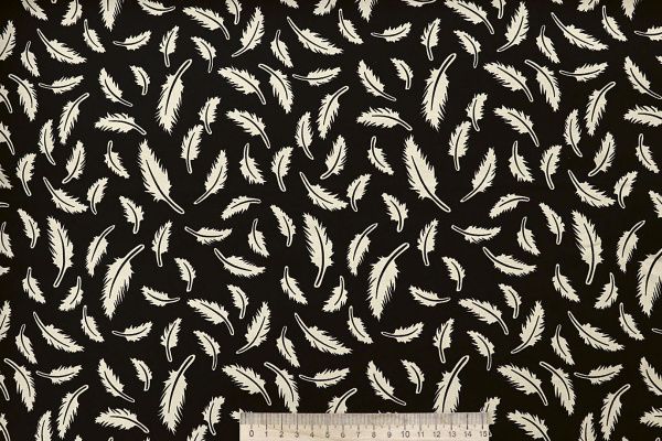 Штапель принт/перья льняные на черном 4203-PY/D#71/C#3