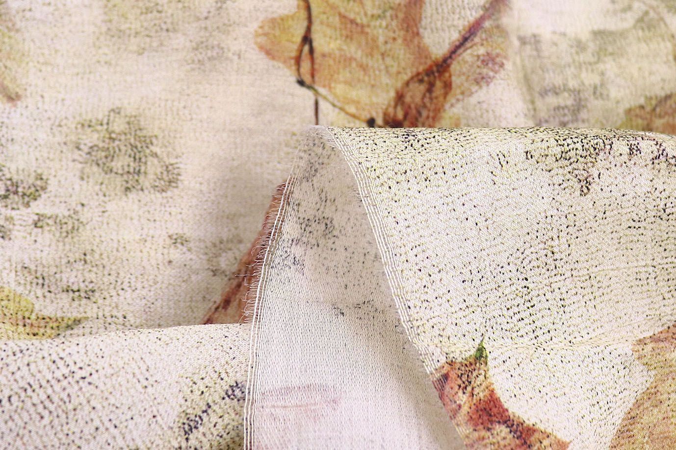 Лен "Медея" принт/листья оранжевые на молочном 3942-PY/D#6/C#1