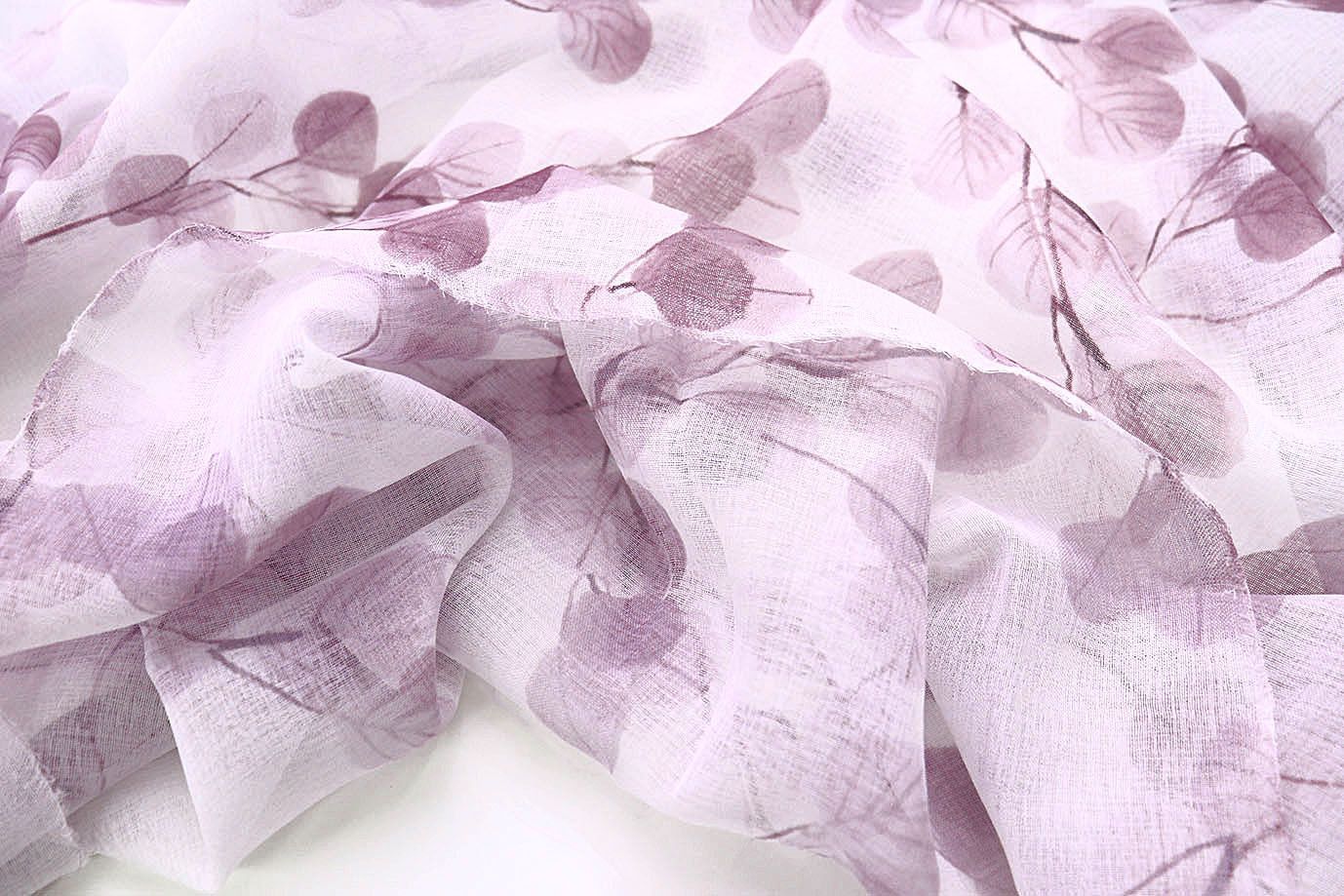 Тюль принт/листья сиреневые WBC23/C#10B