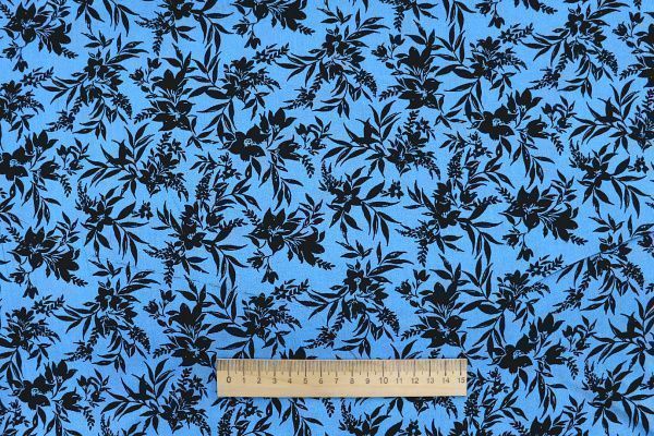 Штапель принт/цветы черные на синем 1374-PY/D#10/C#4