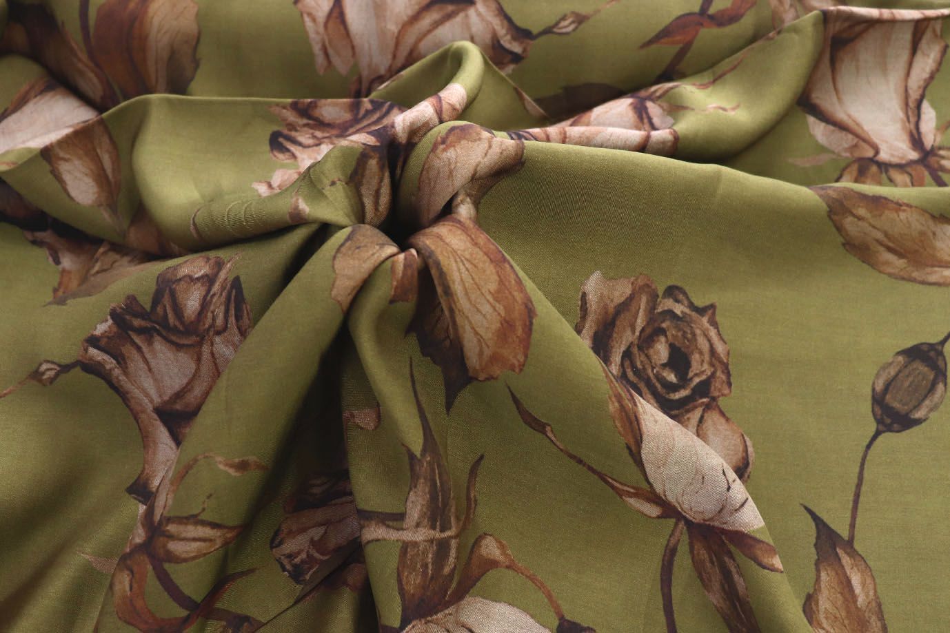 Сатин "Морокко" принт/цветы коричневые на зеленом 3888-PY/D#9/C#5