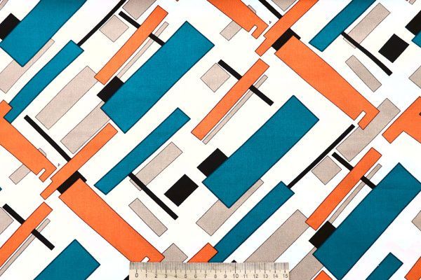 Штапель принт/сине-оранжевый на молочном 4203-PY/D#73/C#1