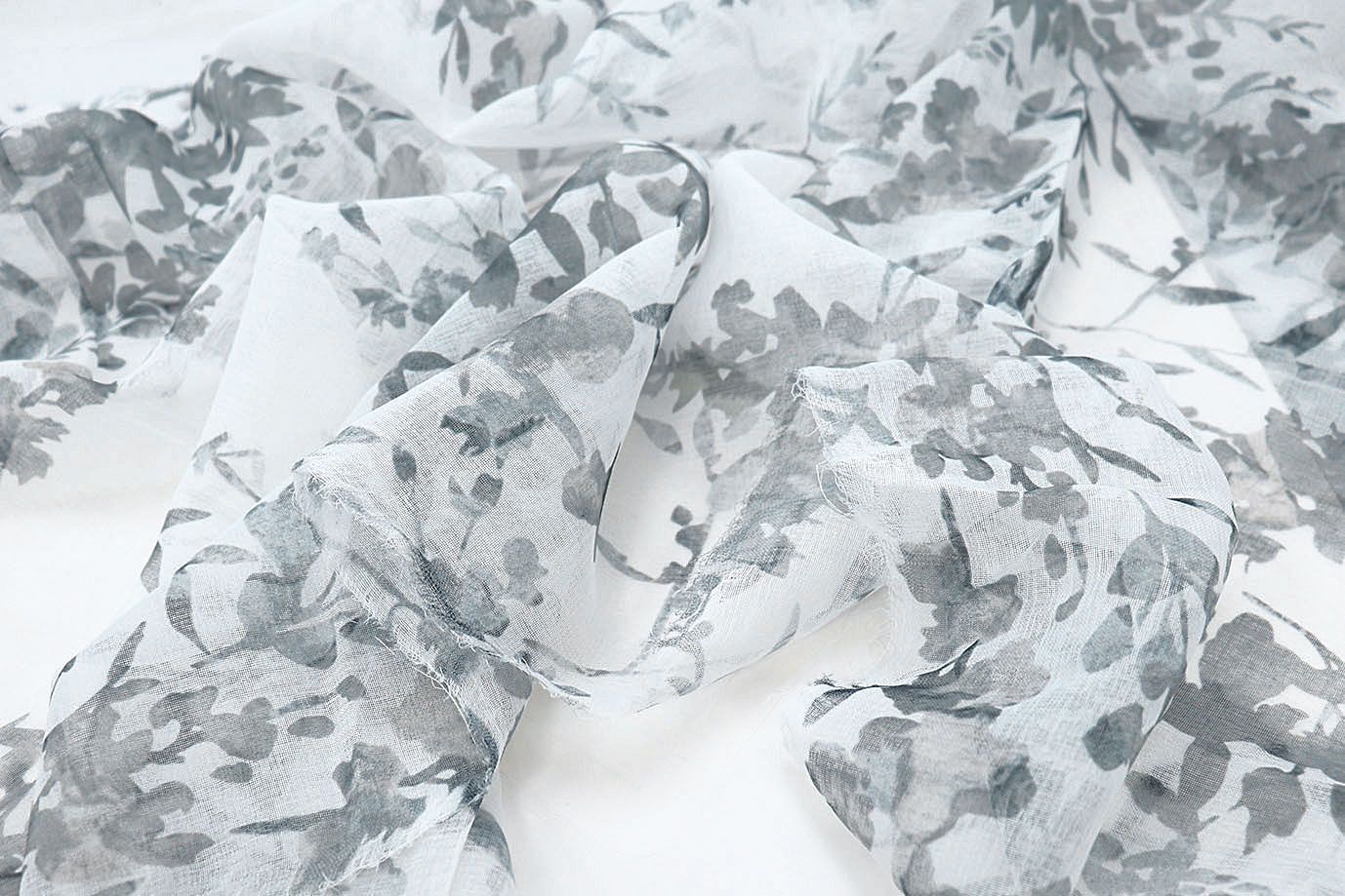 Тюль принт/листья серые WBC23/C#9A