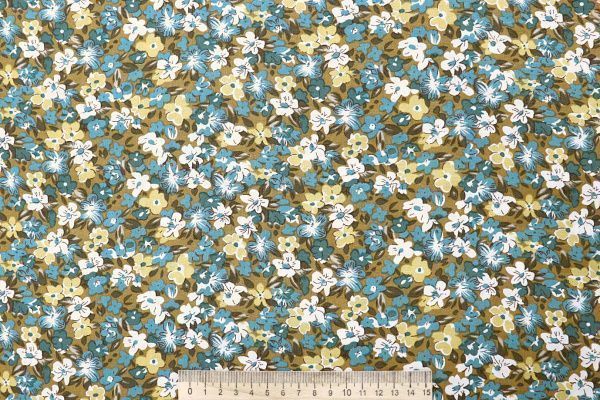 Штапель принт/цветы желто-бирюзовые на бронзовом 4203-PY/D#40/C#2