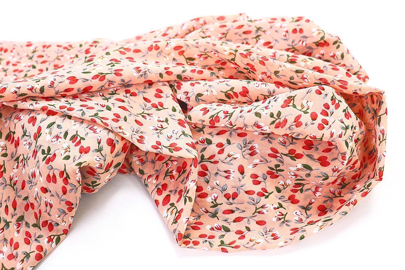 Шифон принт/цветы красно-белые на розовом 3707-PY/D#11/C#2