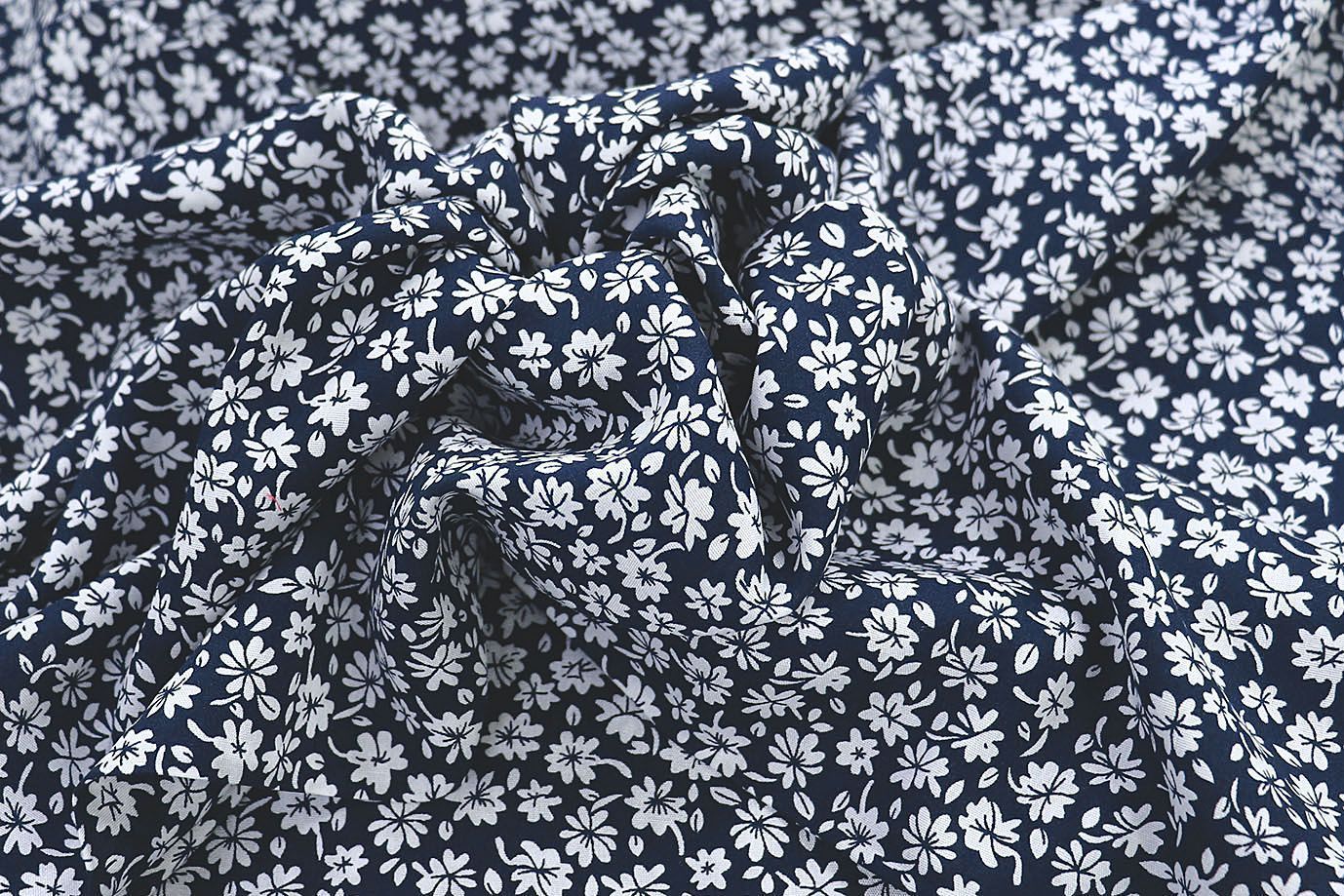 Штапель принт/цветы белые на темно-синем 1374-PY/D#37/C#3