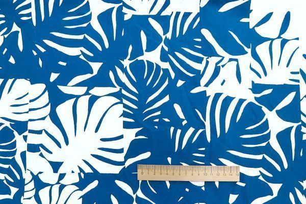 Хлопок "Поплин" принт/листья синие на белом 3848-PY/D#1/C#3