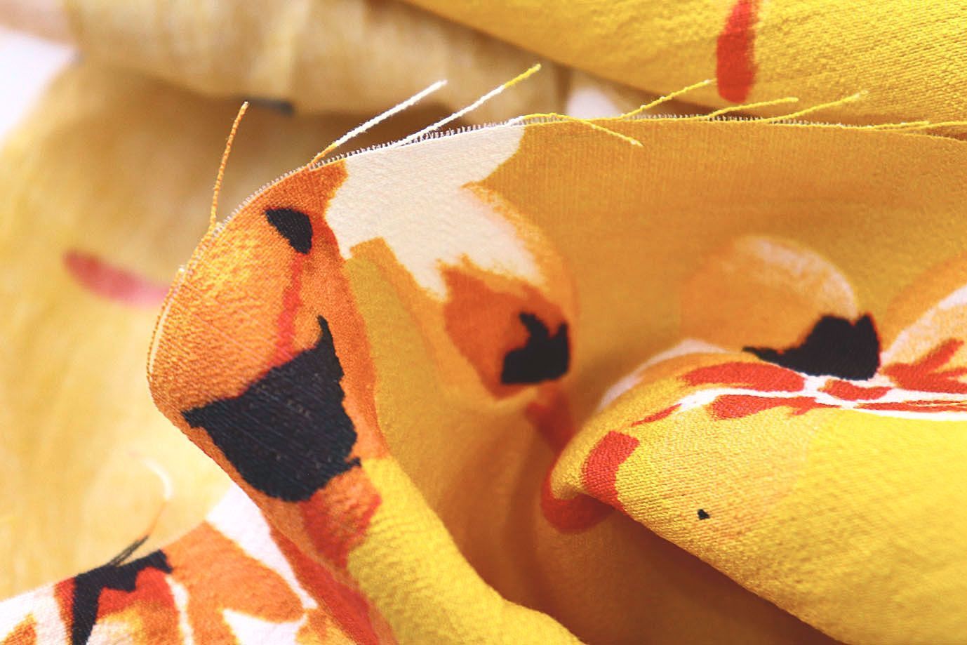 Лен БОХО принт/цветы оранжевые на желтом 3383-PY/D#9768-201/C#2