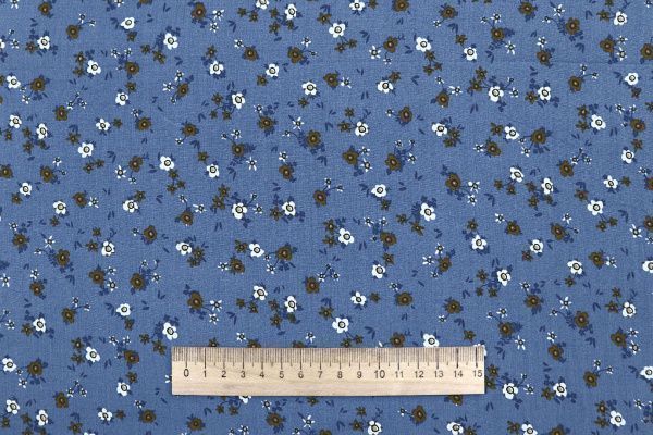 Штапель принт/цветы бело-коричневые на синем 4205-PY/D#3/C#1