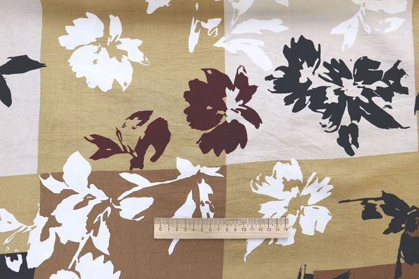 Лен БОХО принт/чёрный и коричневый на бежево-золотистом 4077-PY/D#22/C#1