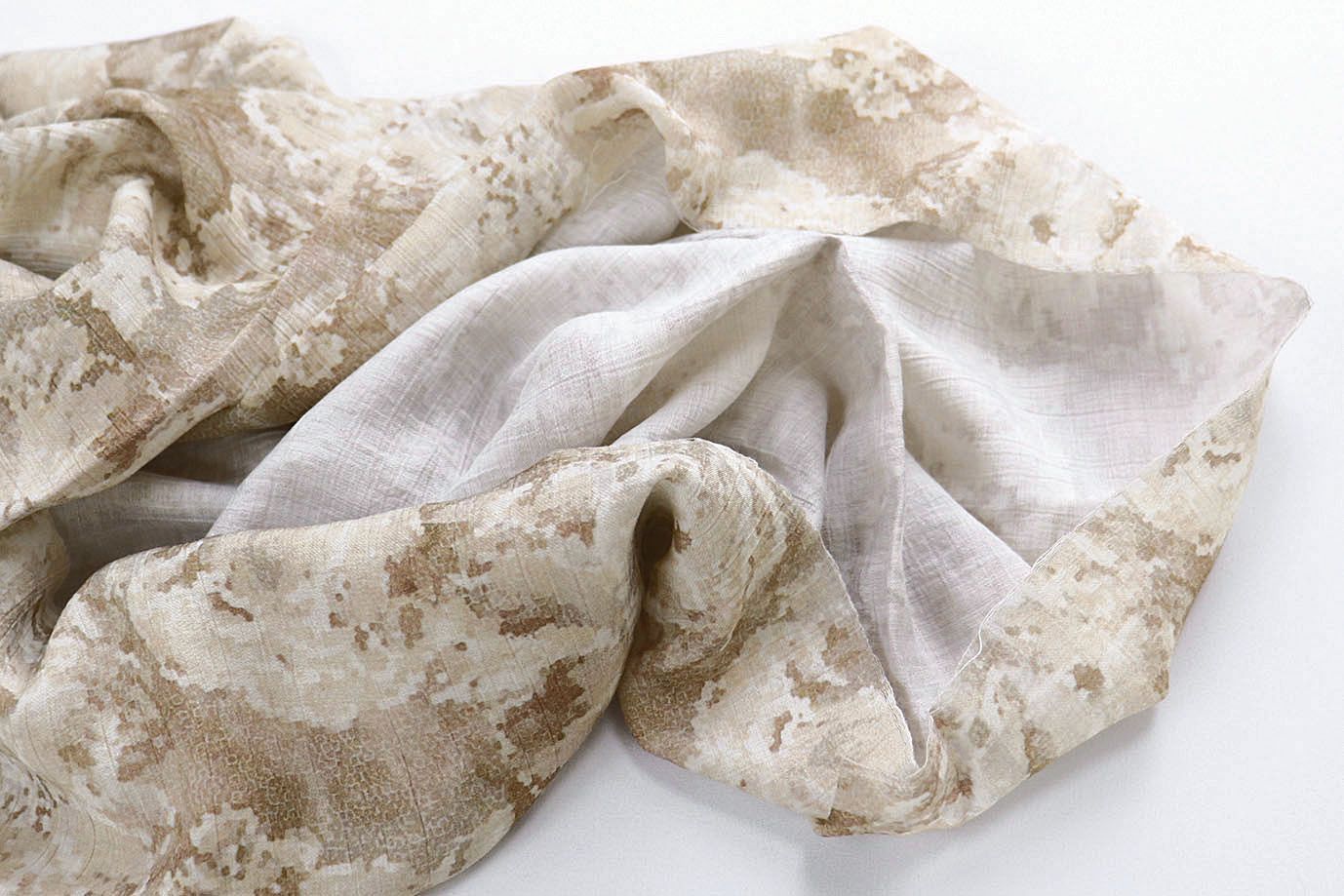 Лен "Медея" принт/цветы молочные на бежевом 4097-PY/D#10/C#2