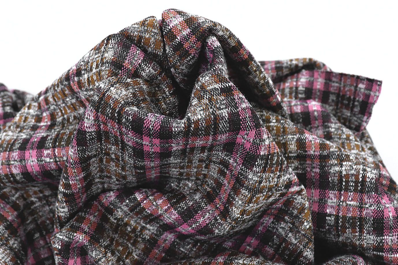 Трикотаж жаккард принт/клетка коричнево-розовая 3257-22-PY/D#11/C#1